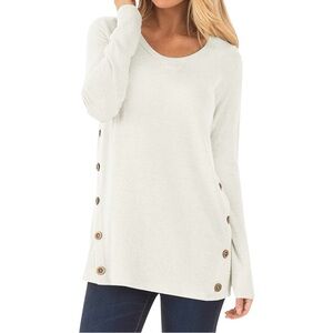 White long sleeve shirt with side button detail